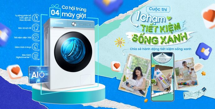 Samsung khởi động cuộc thi “Một Chạm Tiết Kiệm Sống Xanh”, cơ hội nhận về máy giặt Bespoke AI trị giá tới gần 25 triệu đồng