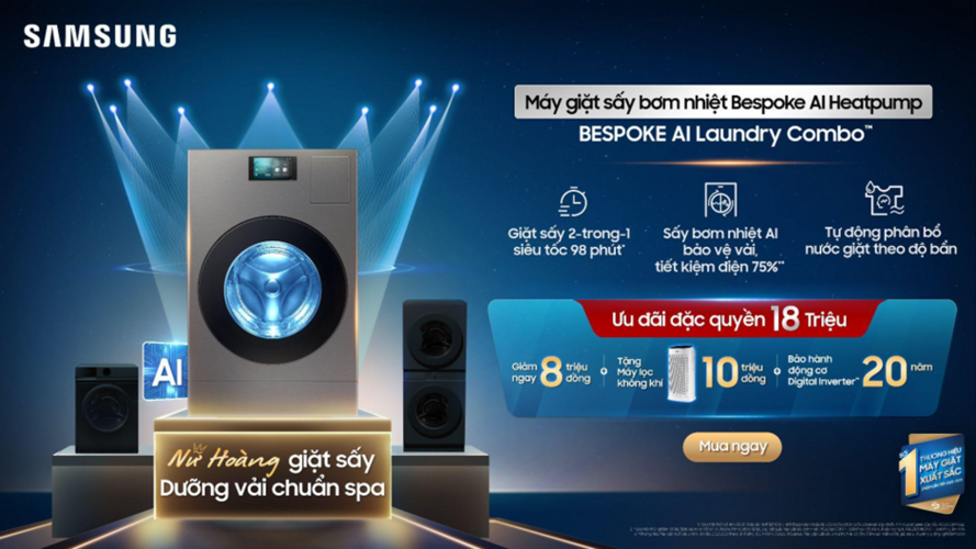 Máy giặt sấy bơm nhiệt Samsung Bespoke AI Heatpump chính thức mở đặt trước tại Việt Nam, nhiều công nghệ AI độc đáo