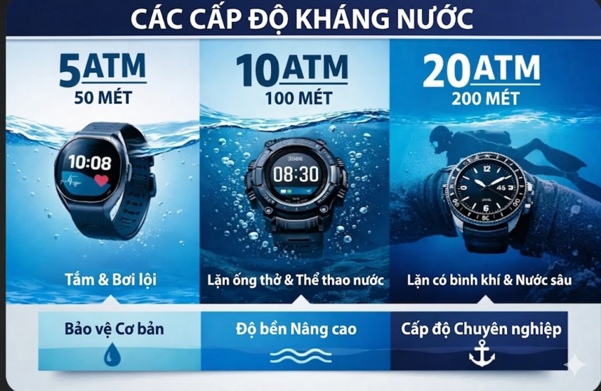 5ATM, 10ATM và 20ATM: Hướng dẫn đơn giản khi mua thiết bị chống nước