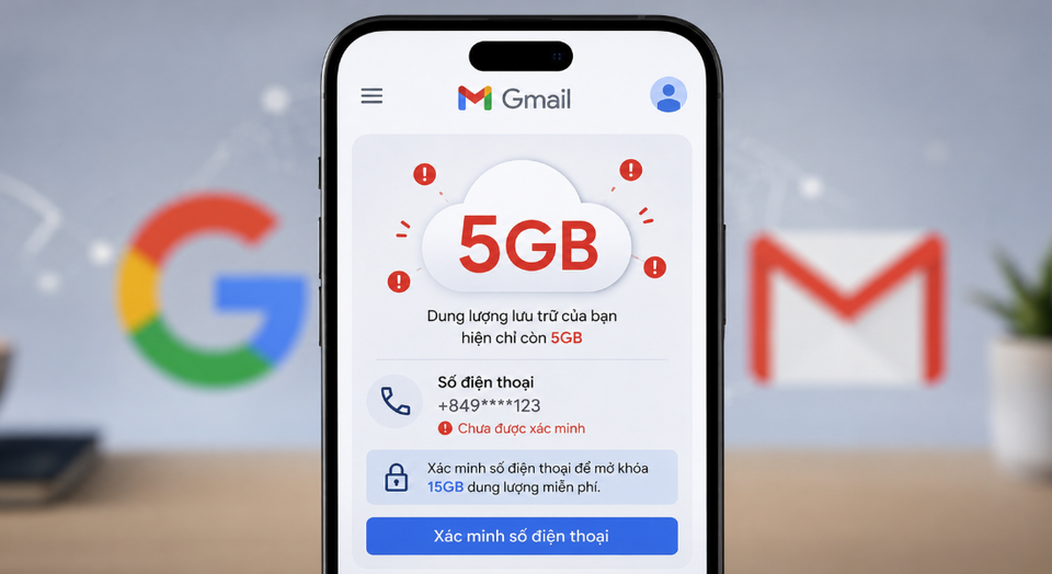 Siết dung lượng Gmail? Chỉ còn 5GB nếu không xác minh số điện thoại
