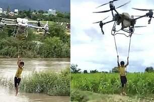 Anh nông dân dùng drone cứu hai em nhỏ kẹt giữa dòng nước xiết ở Gia Lai